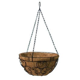 Hanging Basket With Coco Liner, Romantic Style, Black Steel, 14-In.